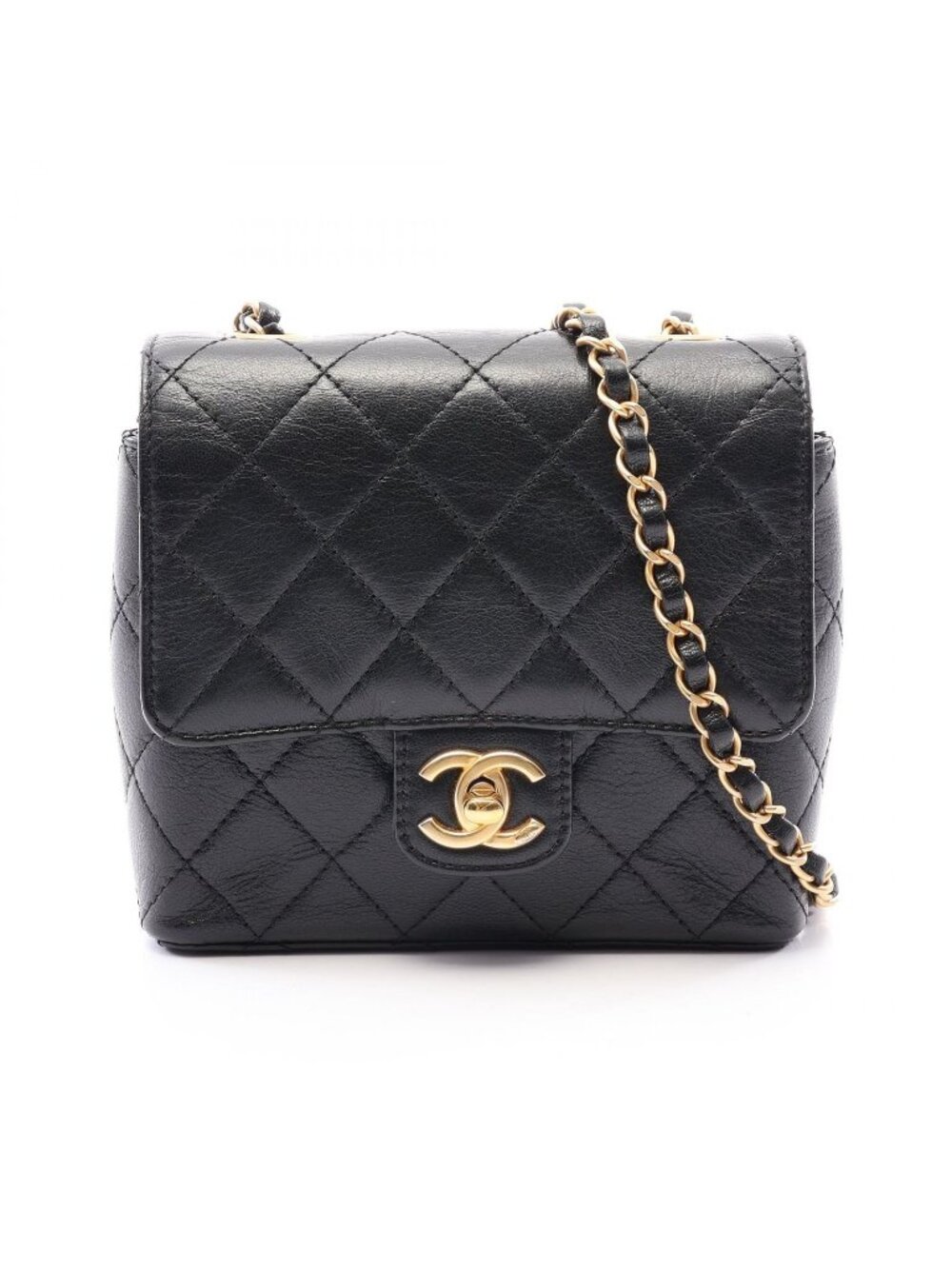 Chanel Shoulder Bag Quilted Black Leather Mini Flap Chain